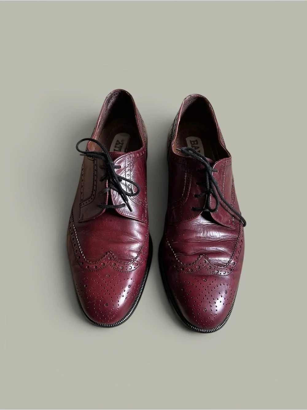 Bally Wingtip Oxblood Leather Brogue Wingtips Mens Size 9 Vintage Made In Italy